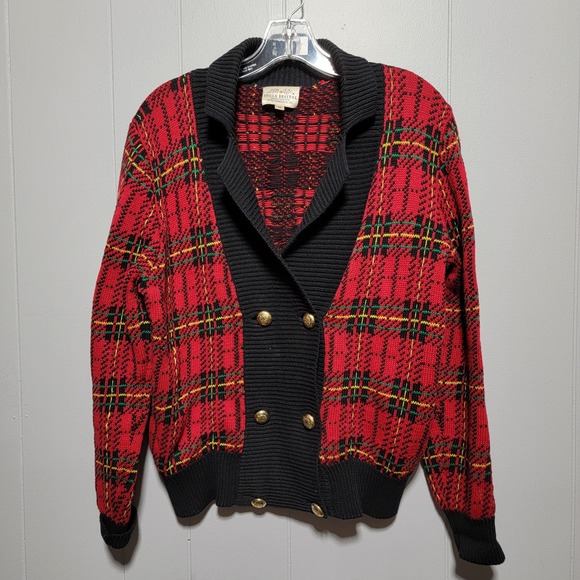 Susan Bristol Sweaters - Y2K Vintage Retro Susan Bristol Plaid Cardigan Ugly Christmas Sweater Women's